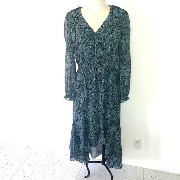 1. State Wrap Dress Womens Size Medium M Snake Print Elastic Waist Cuffs Lined - Picture 13 of 14